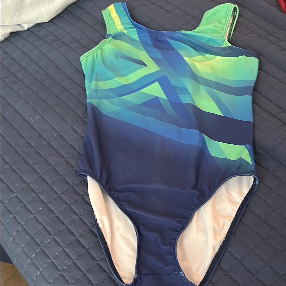 Girls Destira Gymnastics Leotard- Blue and Green. CXL